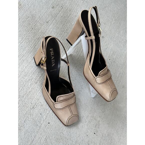 Vintage Prada Women’s EU37 US7 Calzature Donna Raso Tan Leather Slingback Pumps - Picture 3 of 8